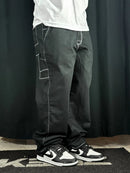 Calça Sarja Hocks Baggy Preta Contraste